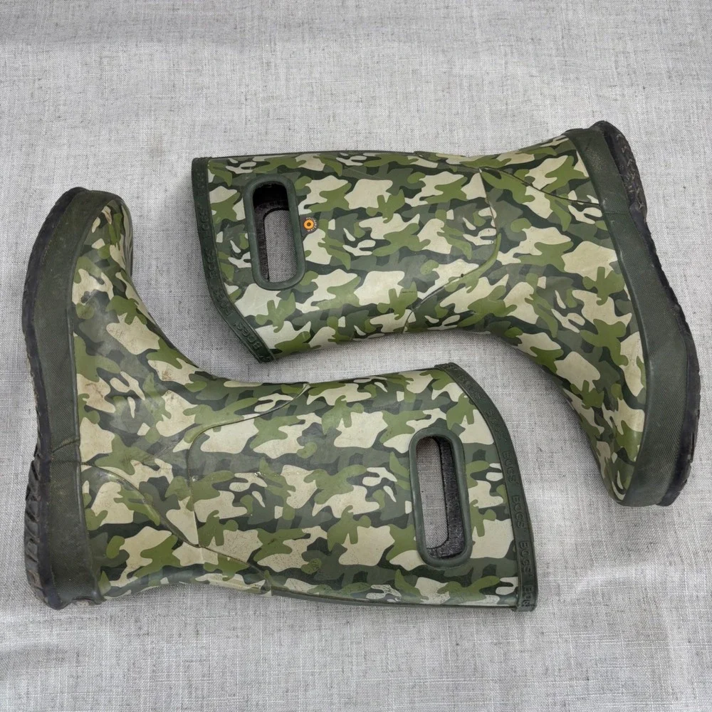 Bogs Kids Rain Boots Army Camo Green Rubber Waterproof Pull On Youth Size 4